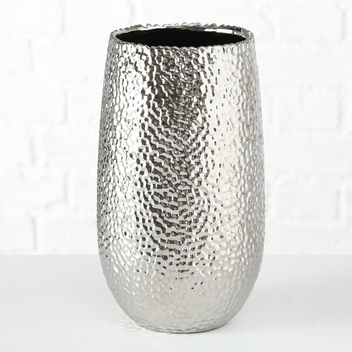 Silber Keramik Vase 31 cm – Elegante Dekovase Mit Metallic-Optik
