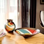 Handgedrehte Keramikvase 16 cm bunt – Handglasierte dekorative Blumenvase aus Keramik