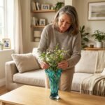 Mundgeblasene Glasvase Blaugrün 22,9 cm – Dekorative Blumenvase mit breiter Öffnung