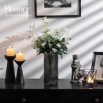 Gerippte Glasvase Grau 20 cm – Moderne Glas Blumenvase Für Tischdekoration