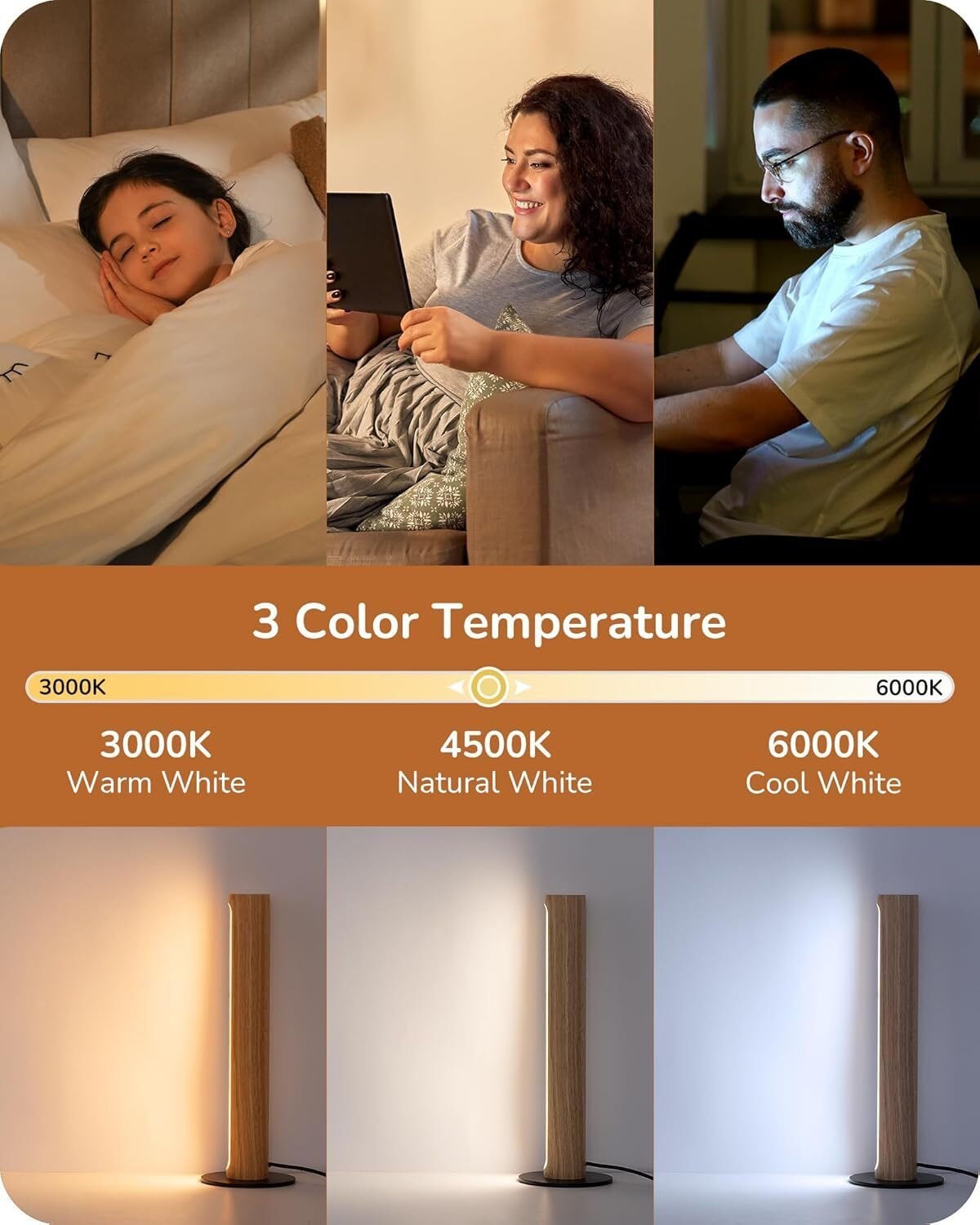 3 Farbtemperaturen LED Tischlampe Holz – Touch Dimmbar & Memory Funktion