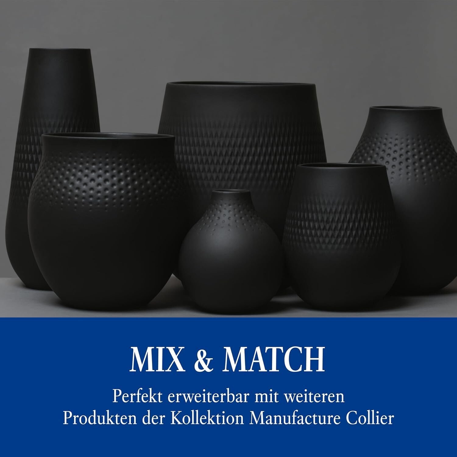 Schwarze Porzellan Vase 26 cm – Matte Strukturierte Blumenvase Für Dekoration