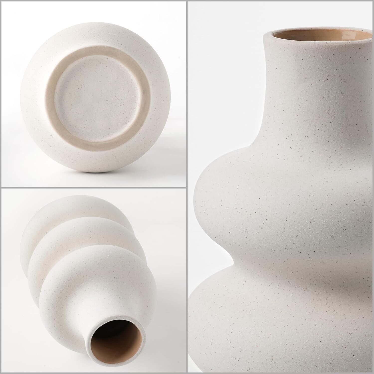 Beige Keramik Blumenvase 25 cm – Moderne Donut Vase Für Pampasgras
