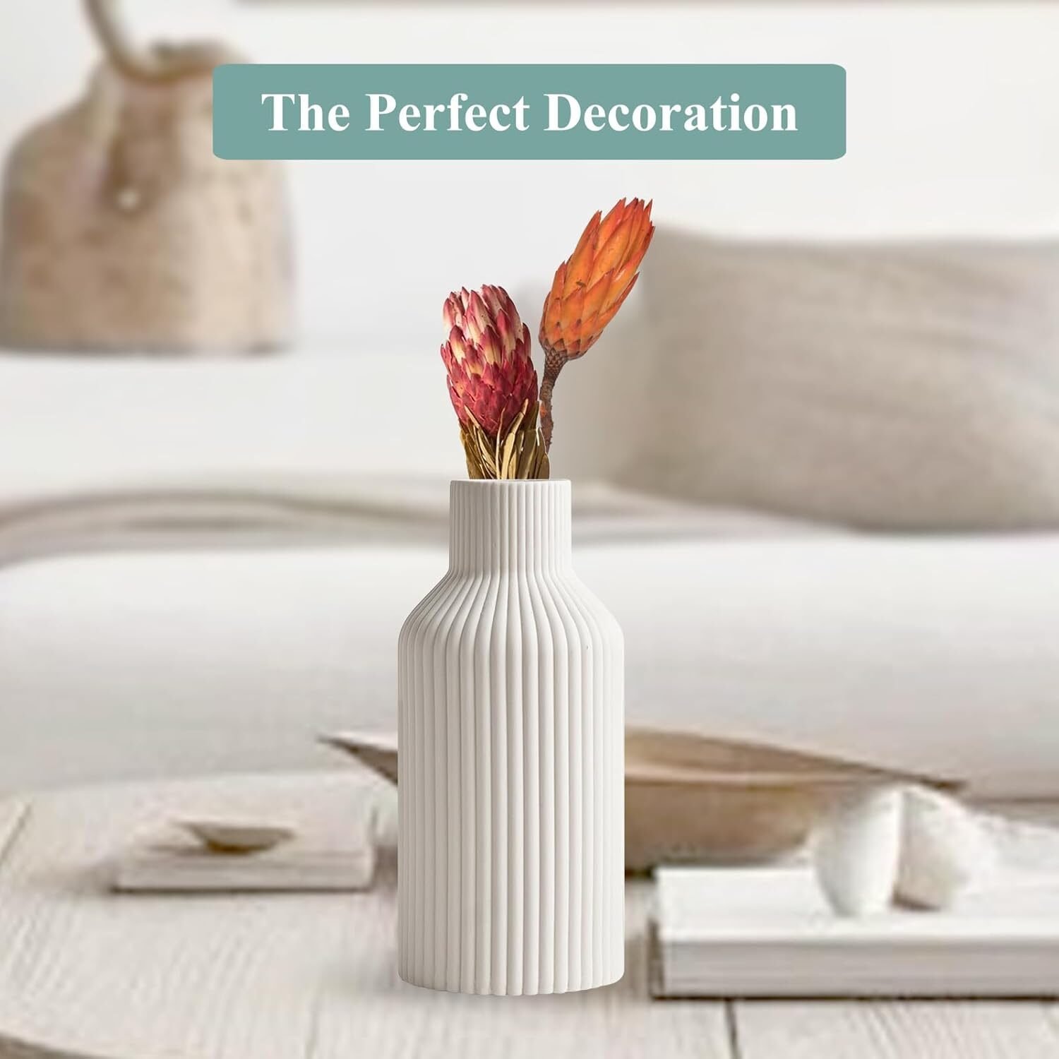 Keramik Vase Weiß 20cm – Minimalistische Blumenvasen Deko