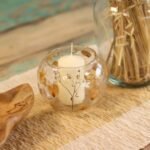 Glas Kerzenhalter mit getrockneten Blumen groß – Windlicht aus recyceltem Glas 12x13 cm