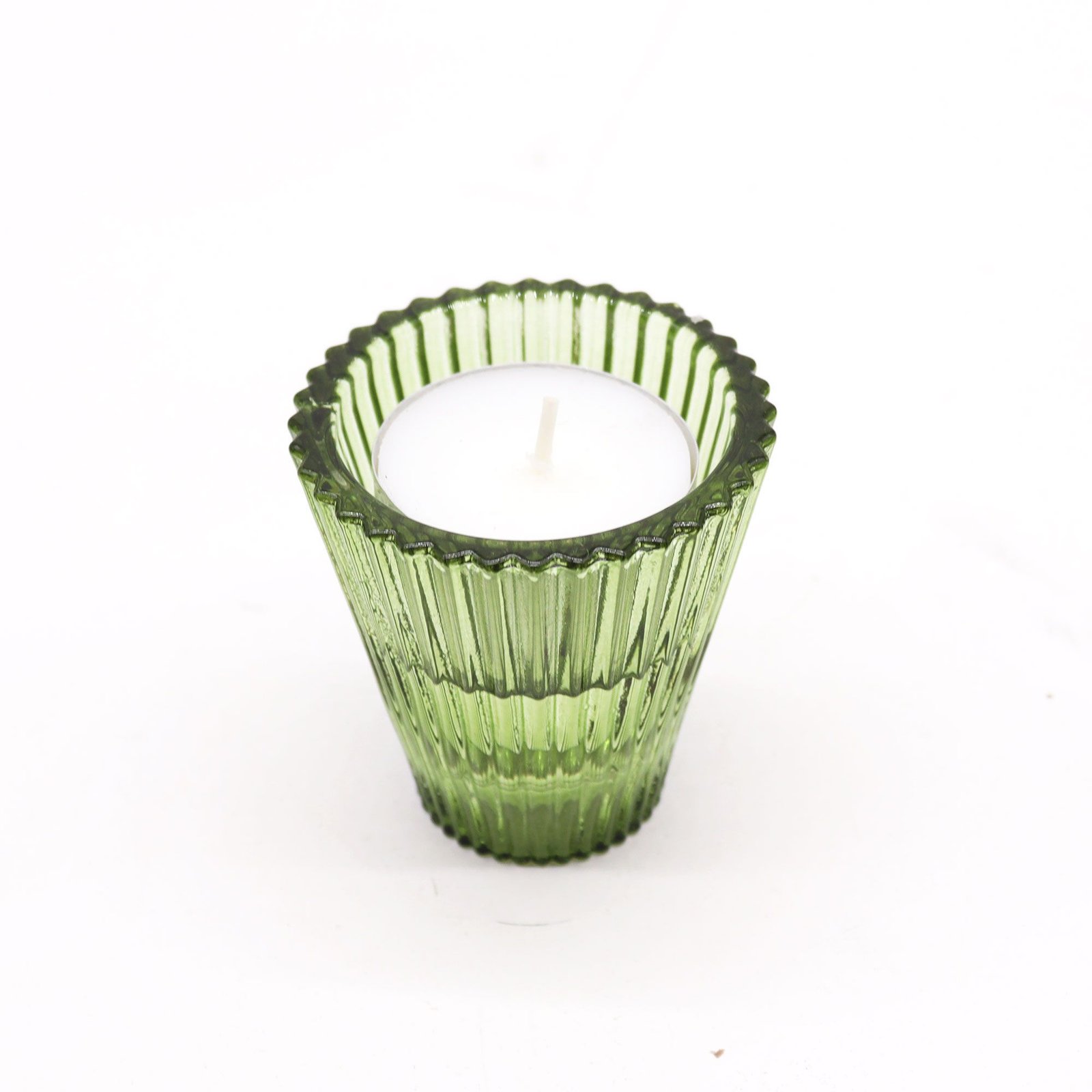 Kerzenhalter Set Glas Grün – 2er Set Teelichthalter & Dinnerkerzenhalter, 6×6 cm, Dekoration Jade Stil