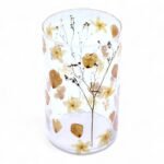 Glas Vase Kerzenhalter mit Blumen Rose – großer dekorativer Kerzenhalter aus recyceltem Glas 19x11 cm