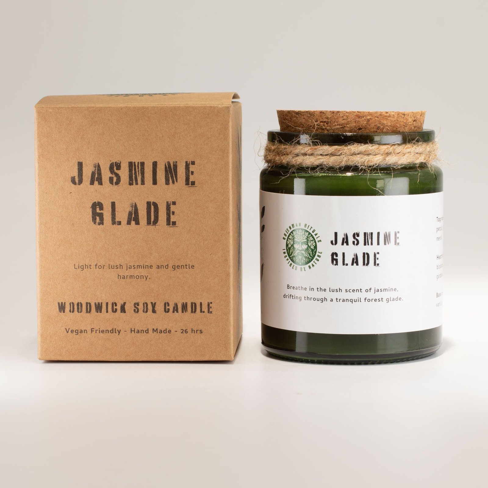 Sojawachs Duftkerze Jasmine Glade – Greenman Woodwick Kerze mit Holzdocht – 9x7 cm – 26h Brenndauer