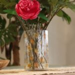 Glas Vase Kerzenhalter mit Blumen Rose – großer dekorativer Kerzenhalter aus recyceltem Glas 19x11 cm