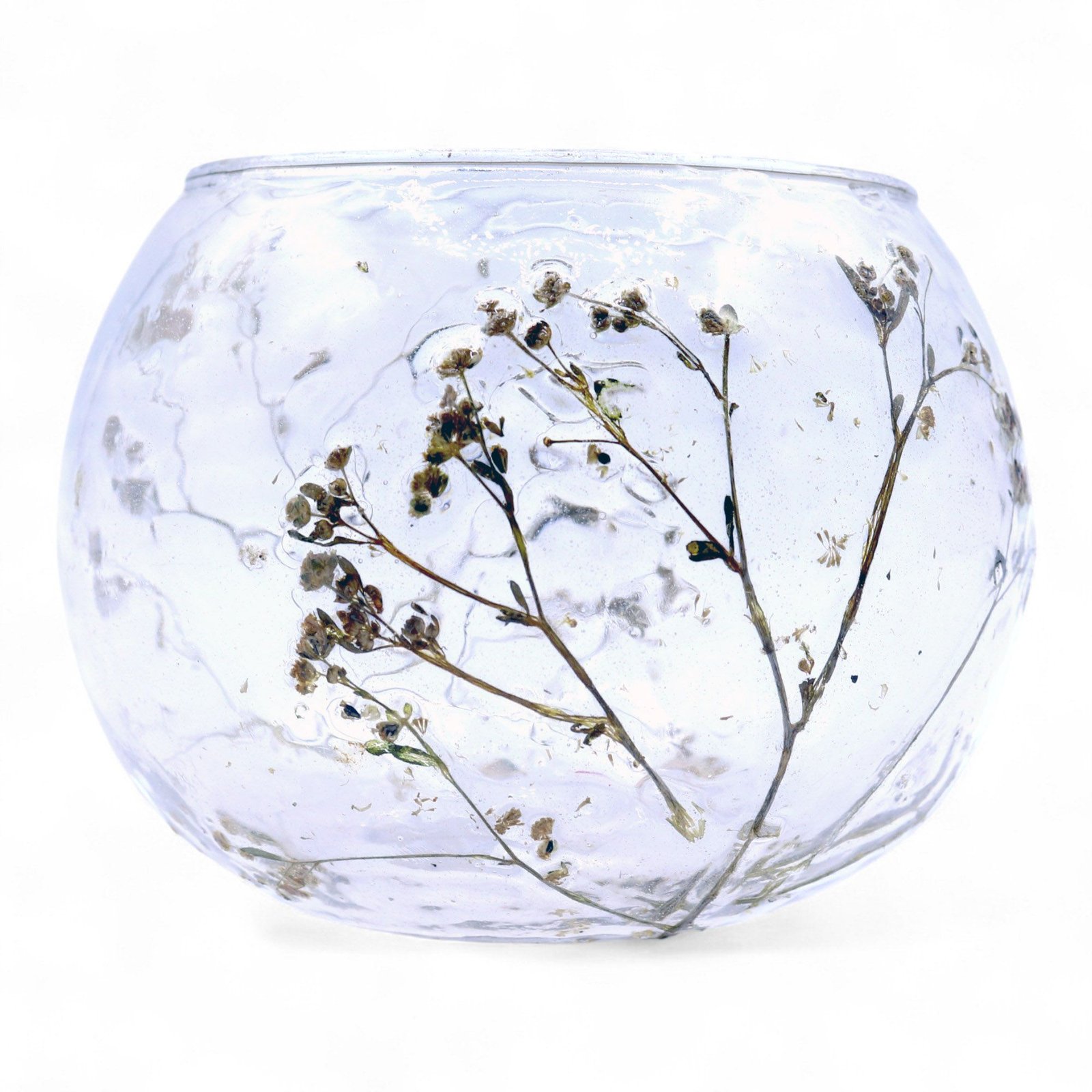 Glas Kerzenhalter Floral Margarita klein – Bowl Kerzenhalter aus recyceltem Glas mit Blumenmuster 8x10 cm