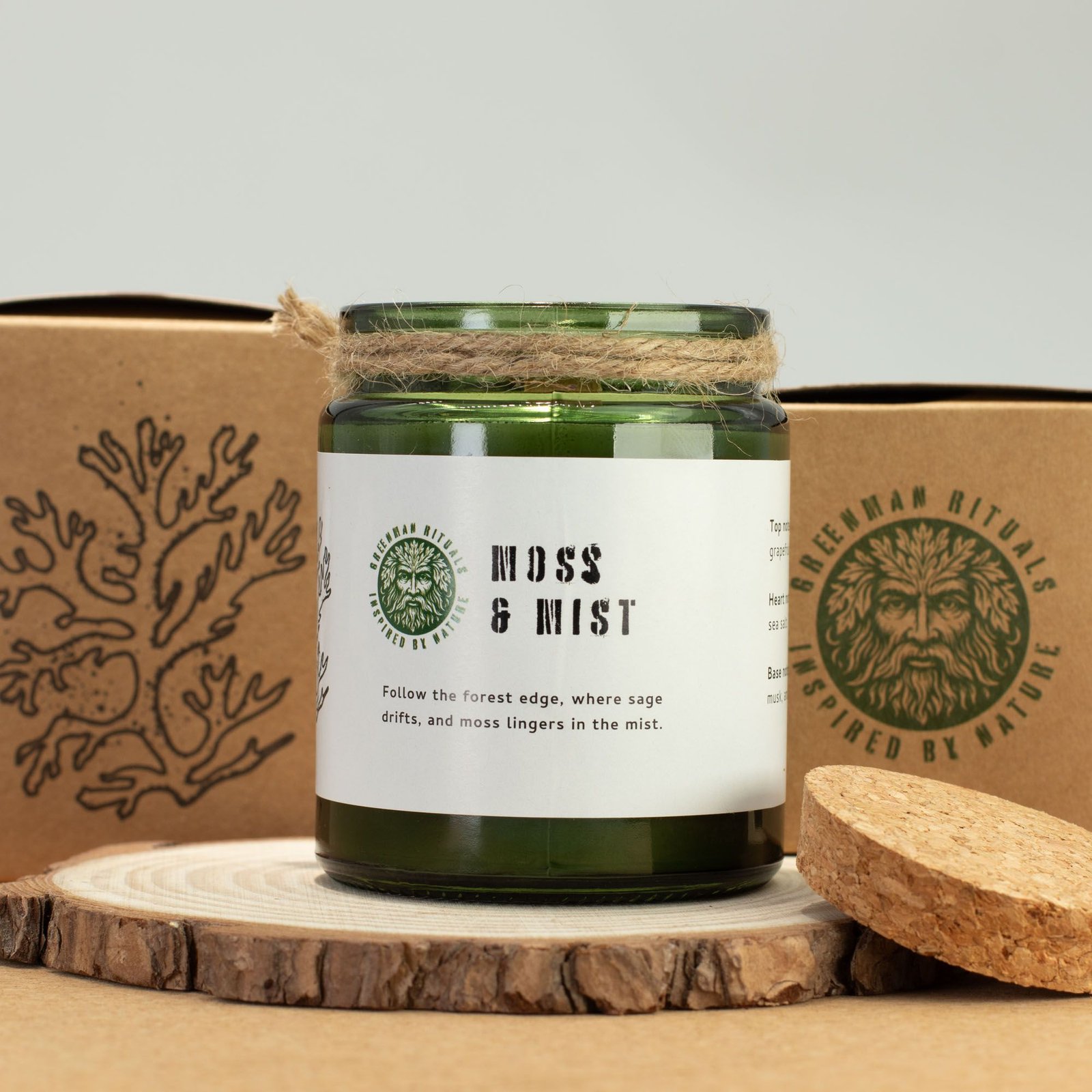 Woodwick Duftkerze im Glas Moss and Mist – Sojawachs Kerze mit Holzdocht & Korkdeckel – 9 x 7 cm