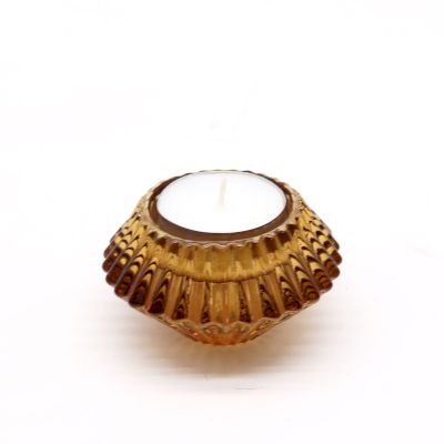 Teelichthalter Set Glas Blumen – 2er Set Kerzenhalter in Antique Amber für stilvolle Tischdeko (7x4cm)