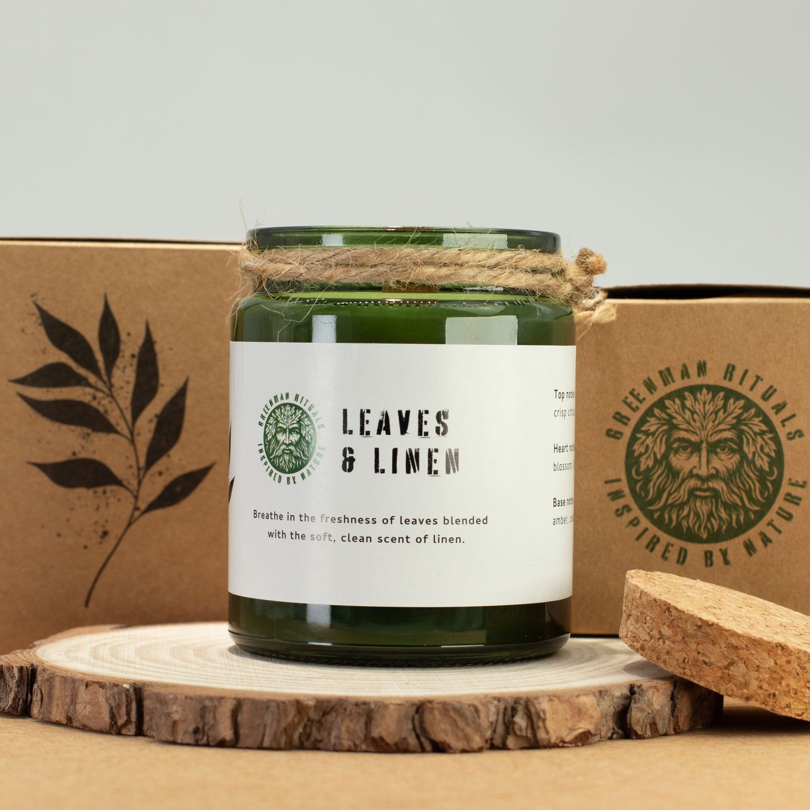 Woodwick Duftkerze im Glas Leaves and Linen – Sojawachs Kerze mit Holzdocht & Korkdeckel, Aromatherapie Duftkerze – 9 x 7 cm