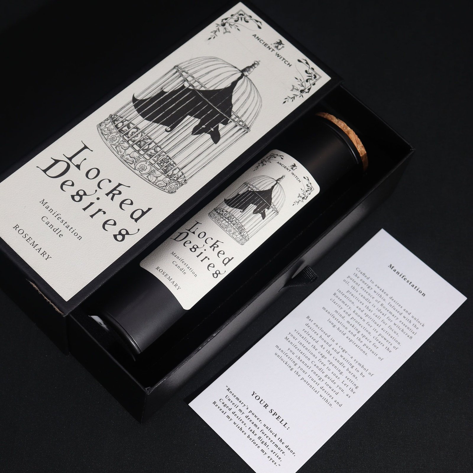 Manifestation Kerze Locked Desires – Ritual Duftkerze mit Rosmarin – Spirituelle Geschenkidee – 24x9.5x6.8 cm – 40–50h