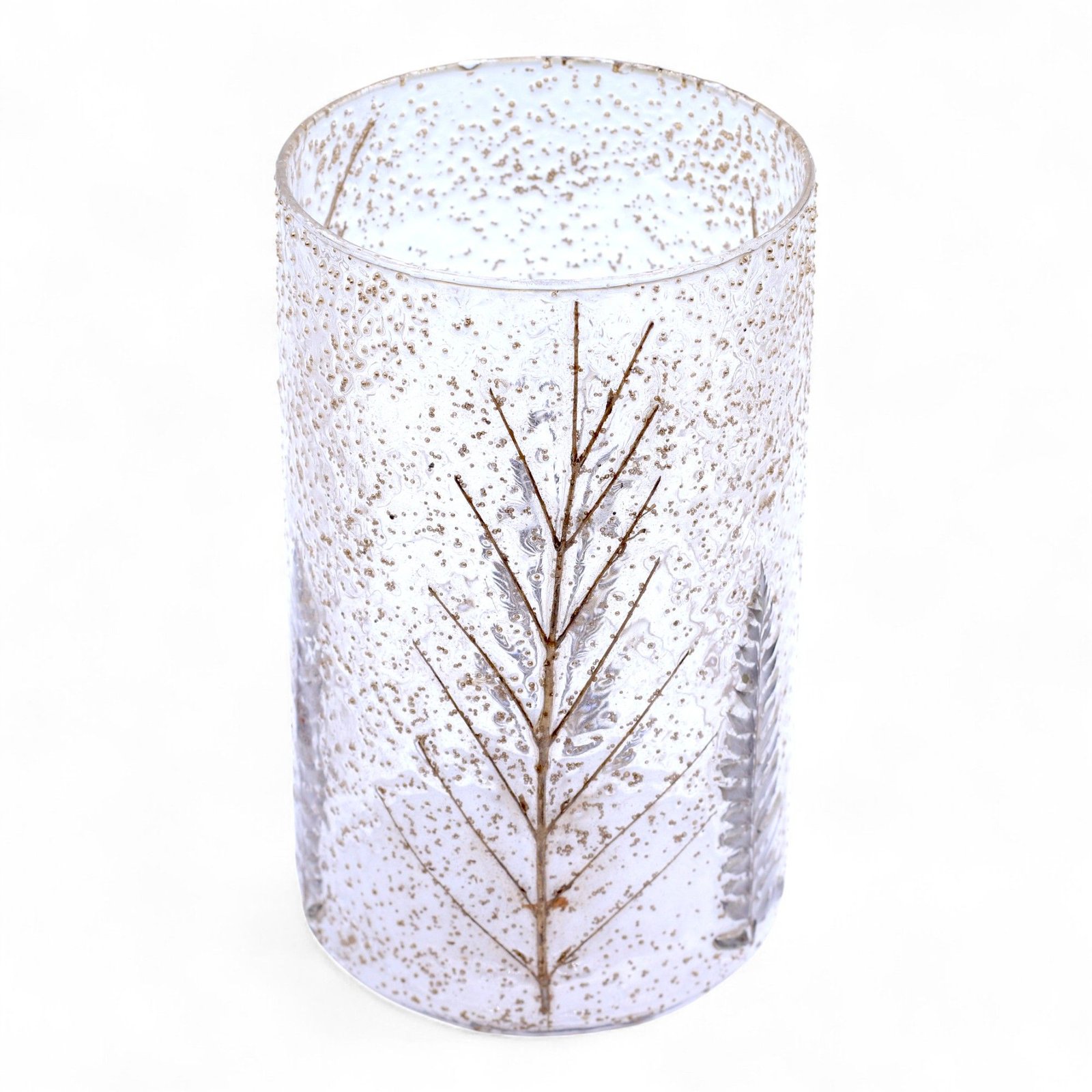 Glas Kerzenhalter mit getrockneten Blättern – Hoher Vasen Kerzenhalter Pino aus recyceltem Glas 19x11 cm