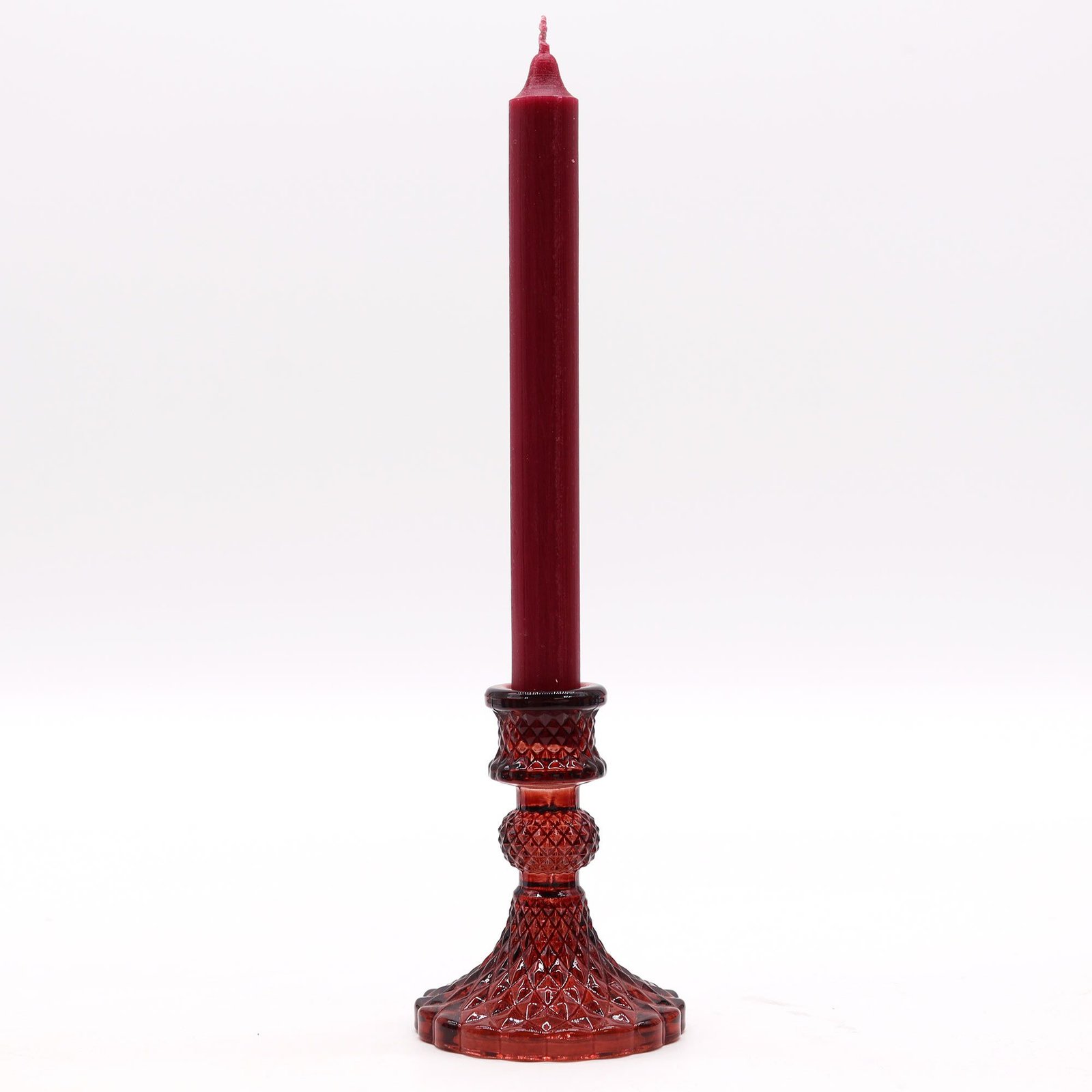 Kerzenhalter Set Vintage Glas Rot – 2er Set Stabkerzenhalter dekorativ 10 x 8 cm