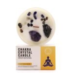 Chakra Kristallkerze Solarplexuschakra – Sojawachs Kerze mit Kristallen, 17h, 8.5×5 cm, 0.36 kg – Matvana Chakra Kristallkerze Solarplexuschakra