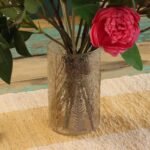 Glas Kerzenhalter mit getrockneten Blättern – Hoher Vasen Kerzenhalter Pino aus recyceltem Glas 19x11 cm