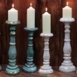Kerzenständer Holz Vintage groß – Turquoise Gold handgefertigter Kerzenhalter, 40 cm