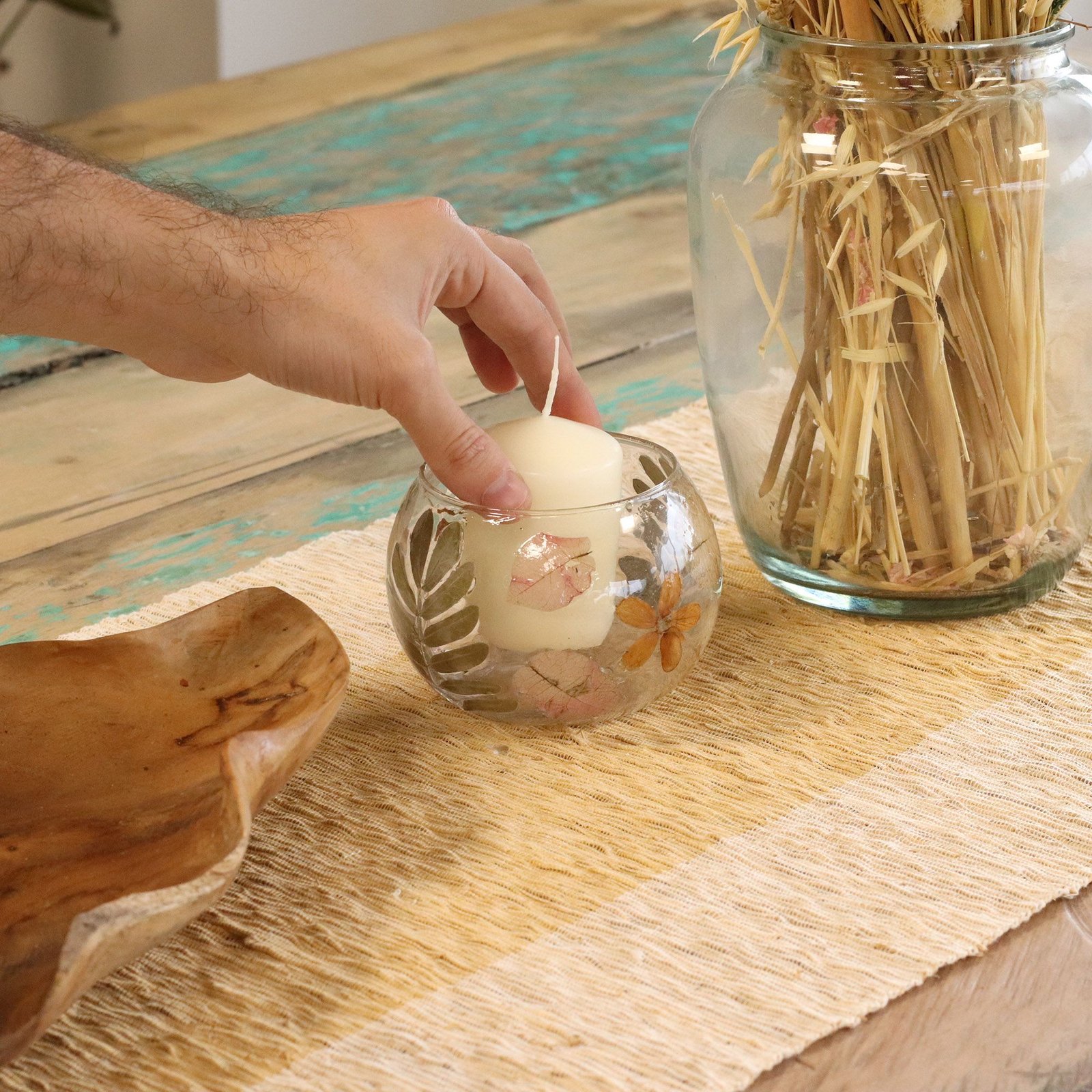 Glas Teelichthalter Floral Primavera – Dekorativer Kerzenhalter mit Naturmuster 8x10 cm