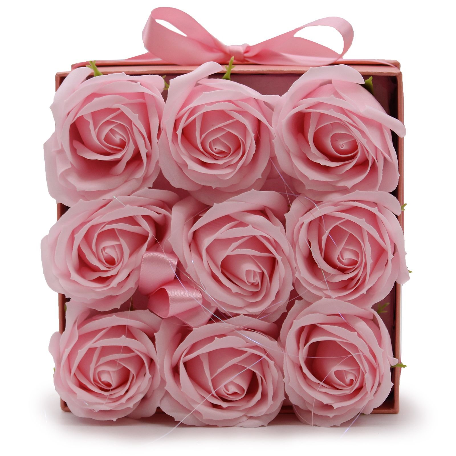bG9jYWw6Ly9tZWRpYS9TUS9BQy82MFIzMEMxRzZSVDNBQ1NRLzFmZmIyMmMwLmpwZWc.jpg Soap Flower Gift Bouquet - 9 Pink Roses - Square