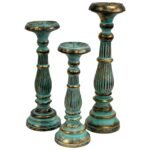Kerzenständer Holz Vintage groß – Turquoise Gold handgefertigter Kerzenhalter, 40 cm