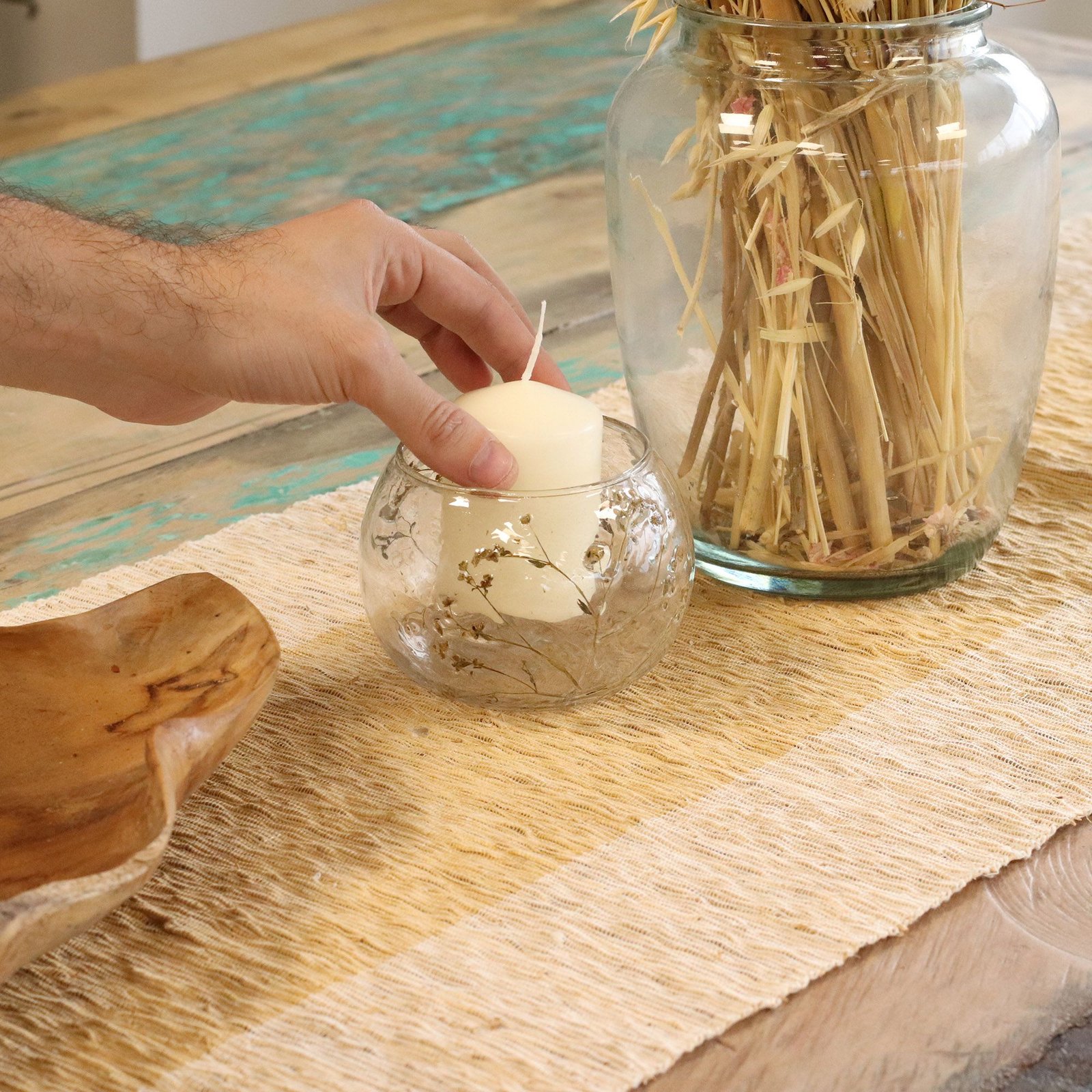 Glas Kerzenhalter Floral Margarita klein – Bowl Kerzenhalter aus recyceltem Glas mit Blumenmuster 8x10 cm